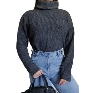 Charcoal Grey Ribbed Turtleneck Sweater